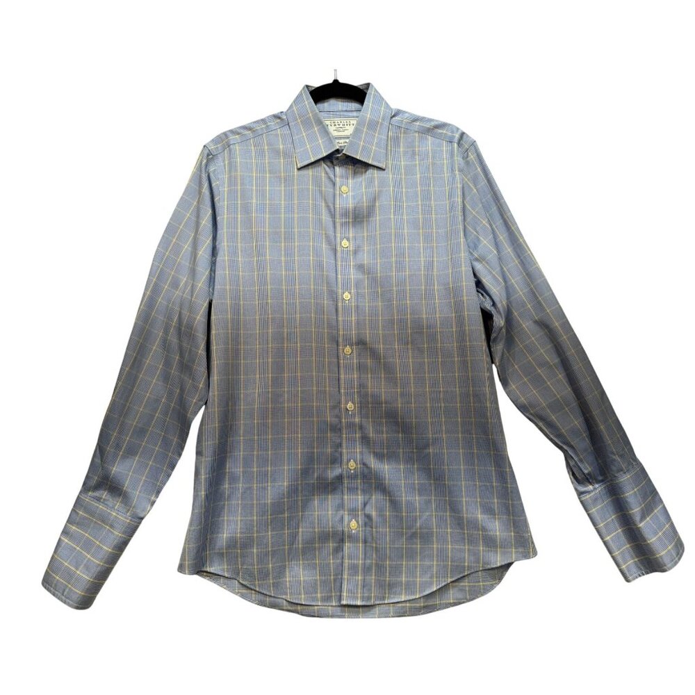 Charles Tyrwhitt Mens Slim Fit Dress Shirt Size 15.5/33 Blue Yellow Check Formal